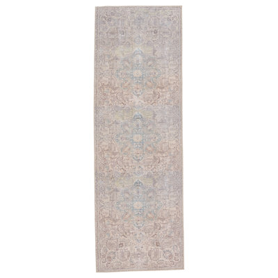 Tapis oriental bleu clair lavable à la machine Elodie