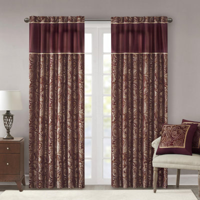 2 Panel Curtain Faux Silk Paisley Jacquard, Rod Pocket Curtain For Living Room, Kitchen, Room Darkening Window Drape, 2-PK 50X84, Burgundy
