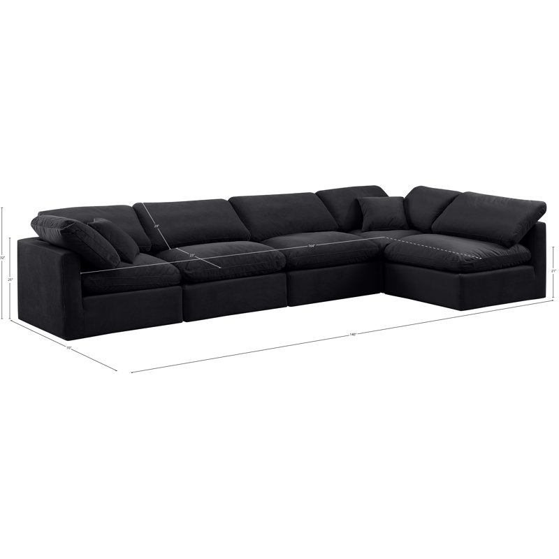 Itala Velvet L-Shaped Sectional Reversible, Black Velvet