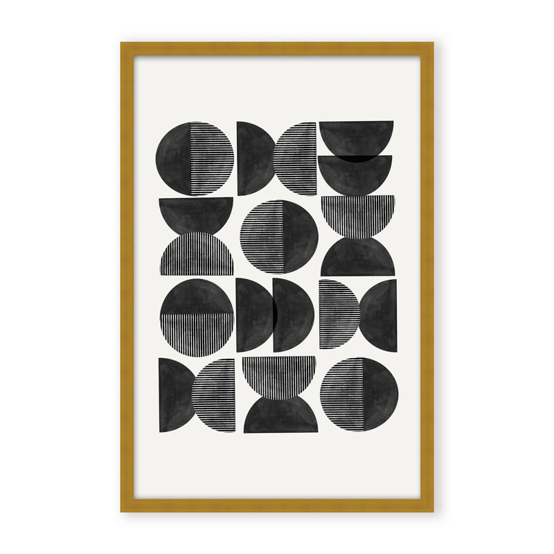 Abstract Mid Century, Geometric by  - Picture Frame Painting on Paper, 36" H x 24" W x 1.125" D, Black, Framed Matted Print