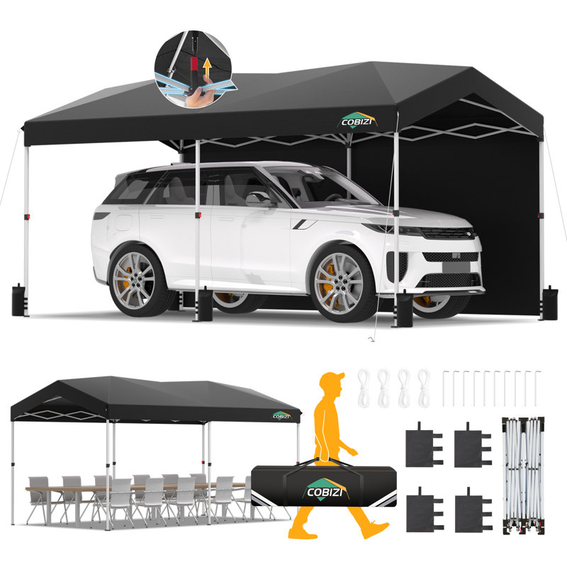COBIZI 10x20 Pop up Canopy with 1-Button Push Center Lock, Portable Garage with 2 Sidewalls Carport Canopy Waterproof & UPF 50+,Canopy Tent 10 x 20 for Parties,Commercial,3 Adjustable Height