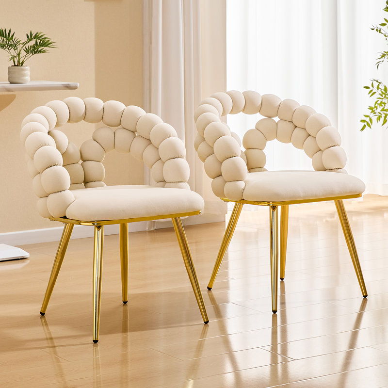 Ensemble de 2 chaises de salle à manger modernes en velours, chaises d'appoint élégantes à dossier bullé et pieds dorés pour la salle à manger et la chambre à coucher