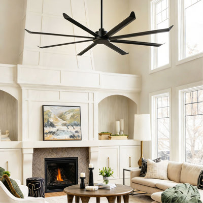 Large Size Industrial DC Motor Ceiling Fan with 8 PCS Aluminum Blades ,6-Speed Remote Control, Adjust Height ( 3 Down rods) Commercial Ceiling Fan Without Light For Porch/Garage/Shop