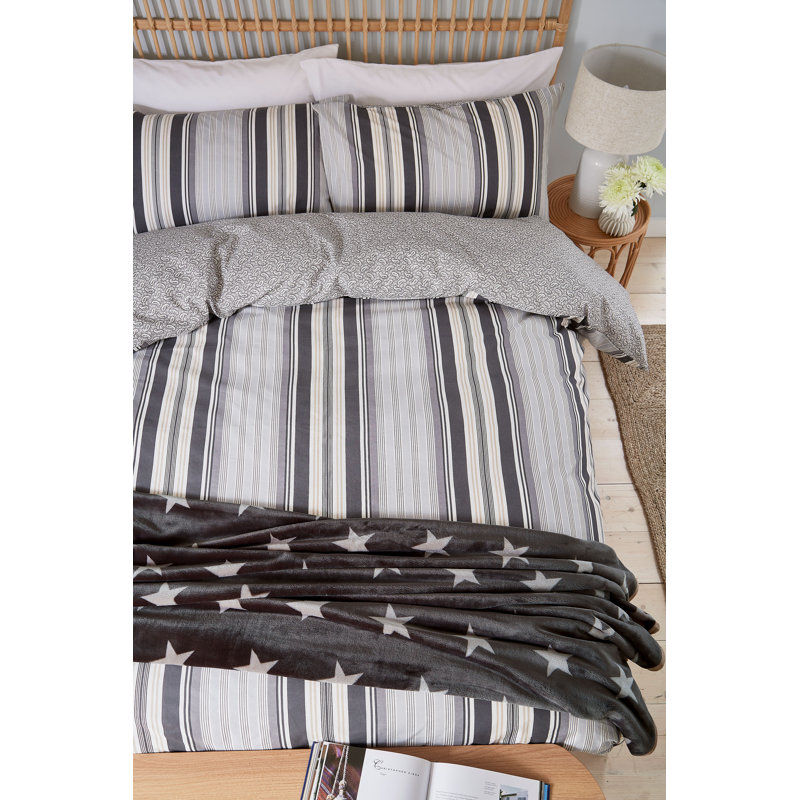 Beach House Stripe Cotton Duvet Cover Set, King Duvet Cover + 2 Standard Pillowcases