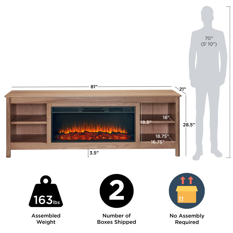 Kells 81" Electric Fireplace TV Stand, Light Oak