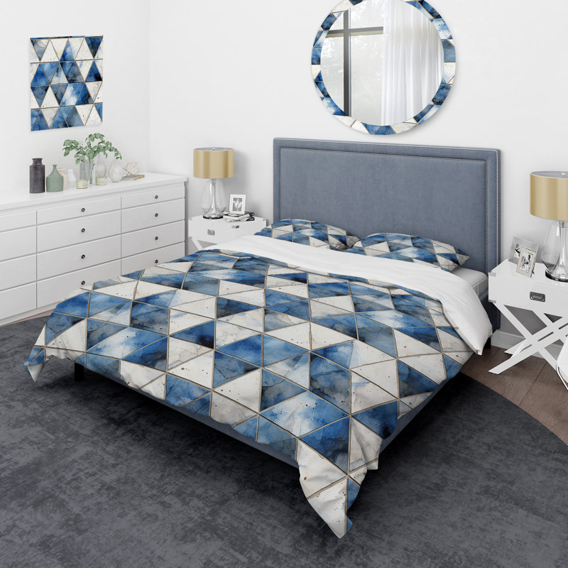 Literie Rustic Cobalt Triangle Symphony I, Housse de couette pour très grand lit et 2 très