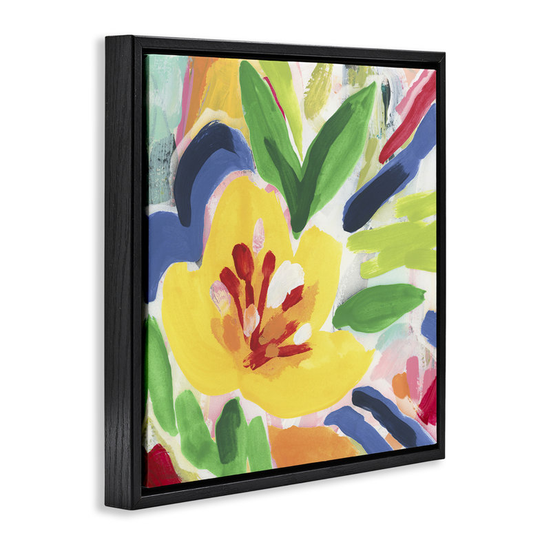 Cadre flottant Vivid Lived Florals, design par June Erica Vess, H 18 po x l 18 po, Cadre flottant noir de jais