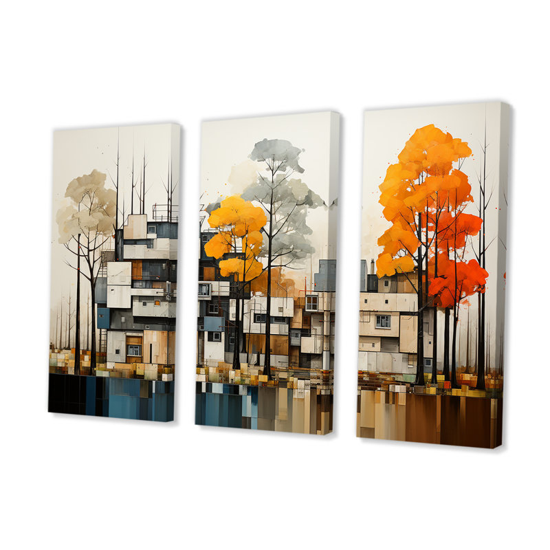 «De Stijl Style Cubic Cottage House», ensemble d'art mural sur toile forêt, H 32 po x l 48 po x P 1 po