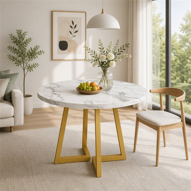 31.5" Dining Table, Industrial Kitchen Dinner Table with Metal Base