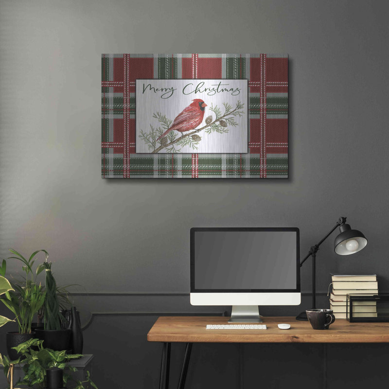 «Merry Christmas Cardinal» par Cindy Jacobs, art mural en métal, H 24 po x l 36 po