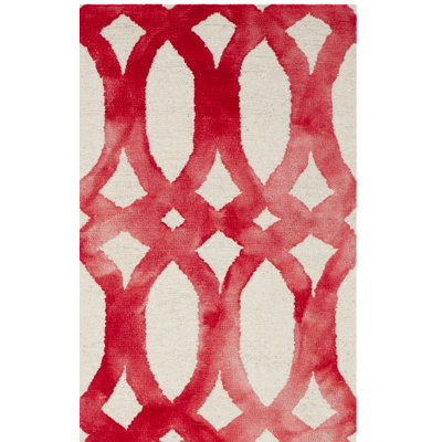 Amekia Hand Tufted Wool/Cotton Geometric Rug in Red/Ivory