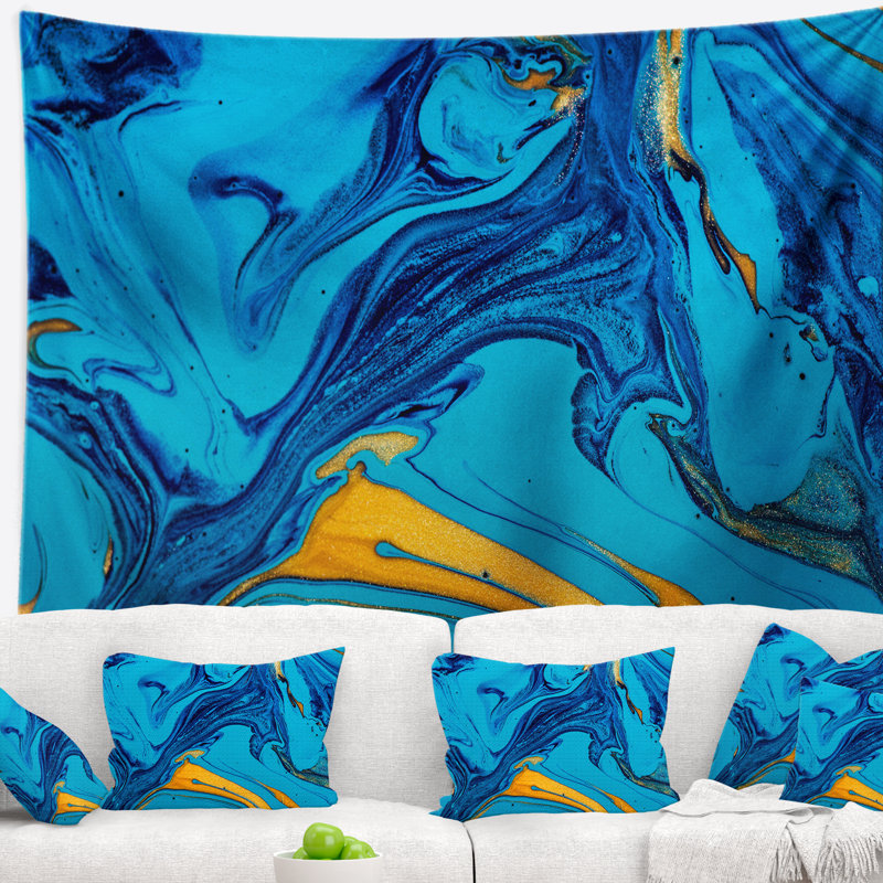 Tapisserie mélange de peinture en acrylique bleu doux, H 32 po x l 39 po