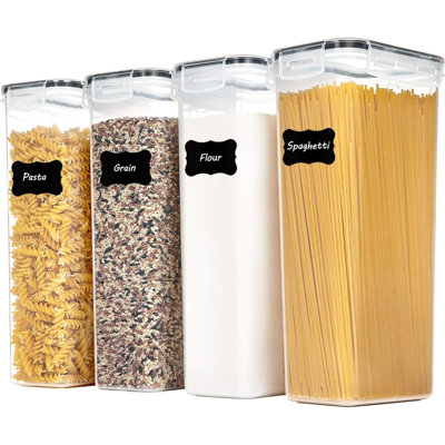 Contenants hermétiques pour aliments avec couvercles, 4 contenants à pâtes 2,8 L pour rangement et rangement pour garde-manger, contenants de cuisine sans BPA pour spaghetti, farine, sucre et nouilles, noir