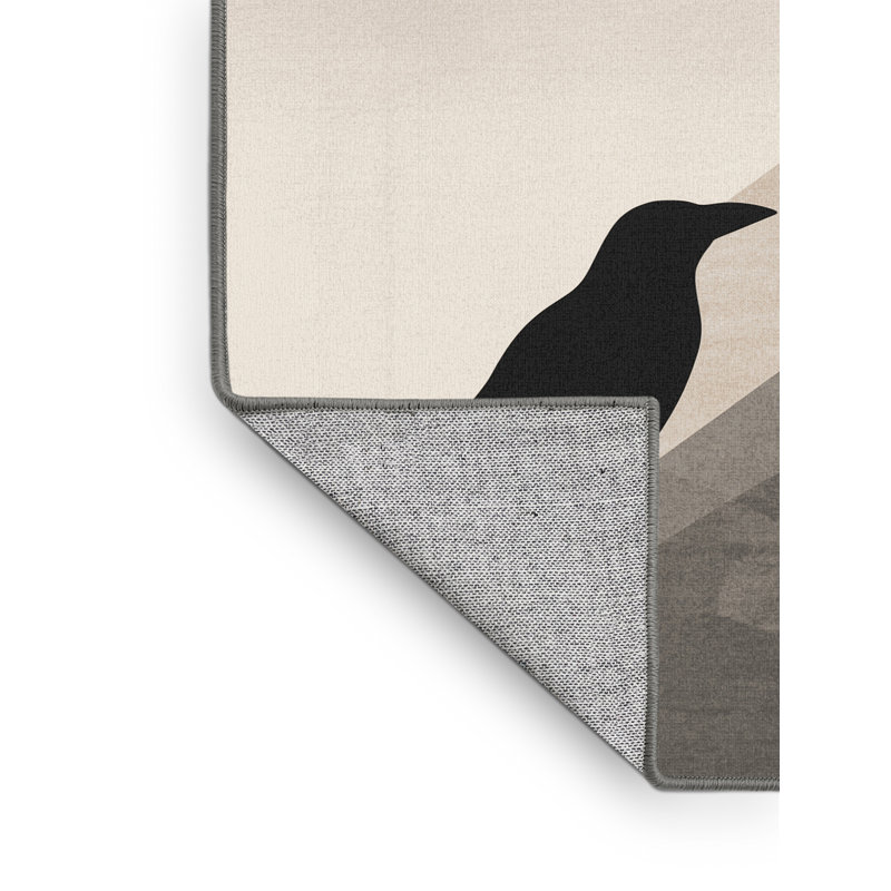 Machine Washable Pavnesh Raven Crow Minimalist Solid Color Rug in Beige –  Binding, 7x9