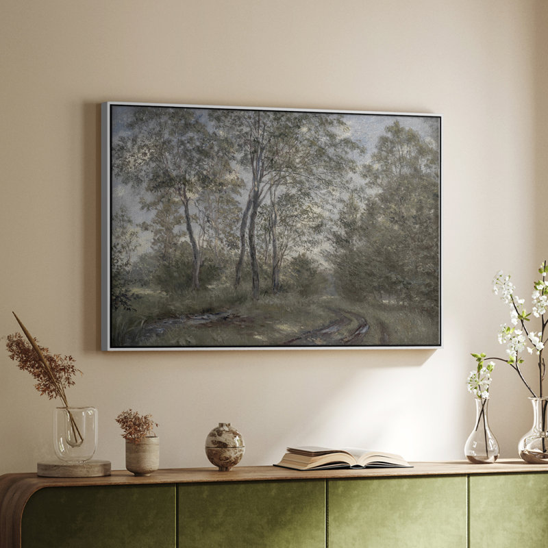 Paysage rétro CDxxviii - reproduction sur toile avec cadre flottant, Blanc, H 17 po x l 25 po
