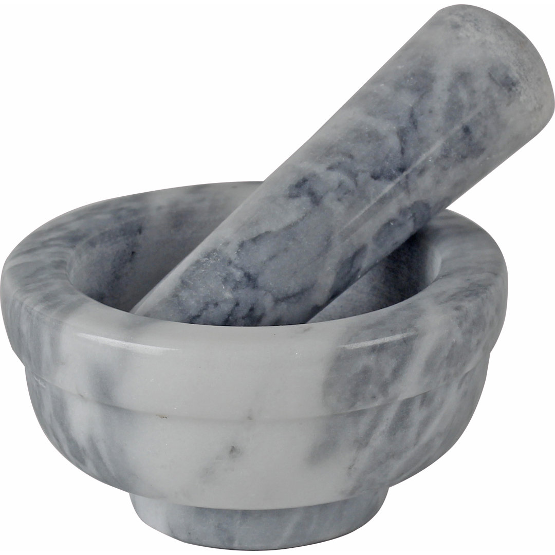 Mortal and Pestle with White Marble Finish Set Use to Grind Spices and Pills in Grey HomeItUSA 
