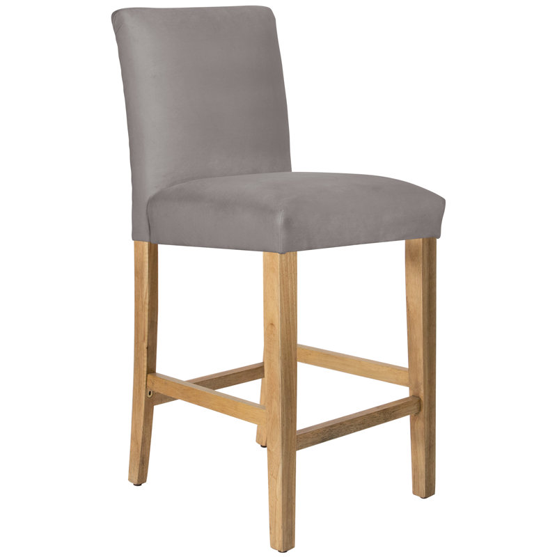 Hadrien Bar & Counter Stool, Bar Stool (31” Seat Height), Natural Wood, Classic Steel Grey Performance Velvet