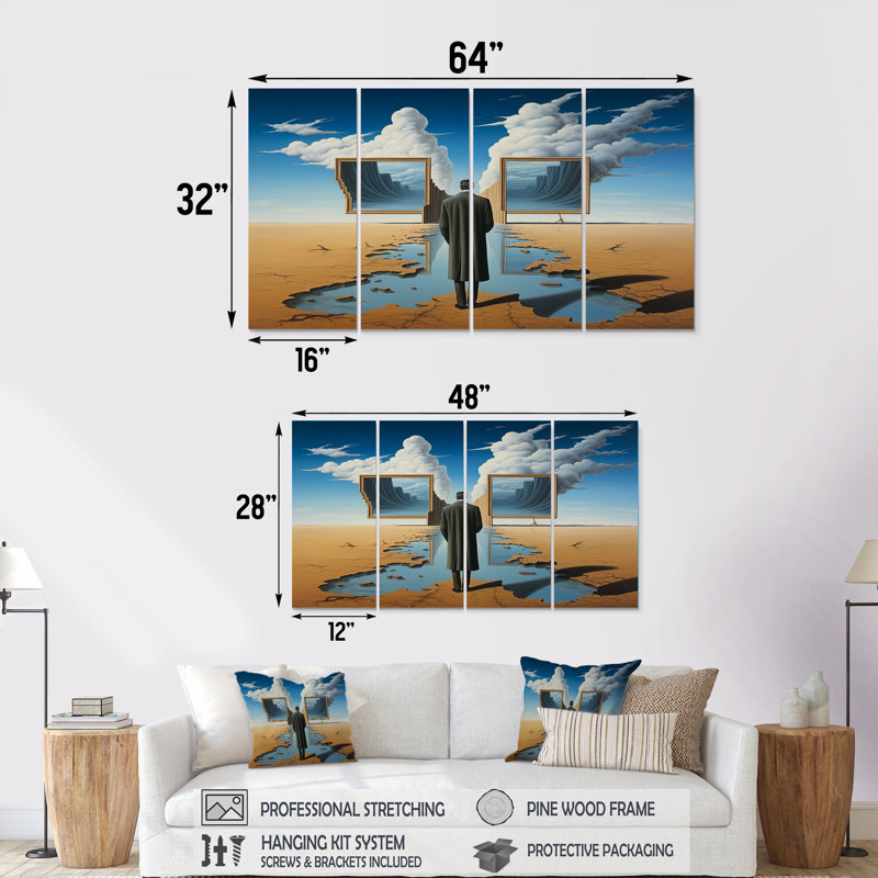 Vernita - surréalisme, art mural 4 pièces, H 28 po x l 48 po