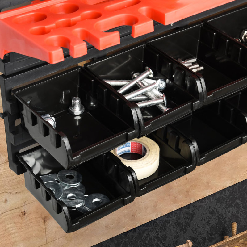 43-Piece Wall Mount Tool Organizer, Storage Box For Nuts, Bolts And Hardware Parts, Black And Red