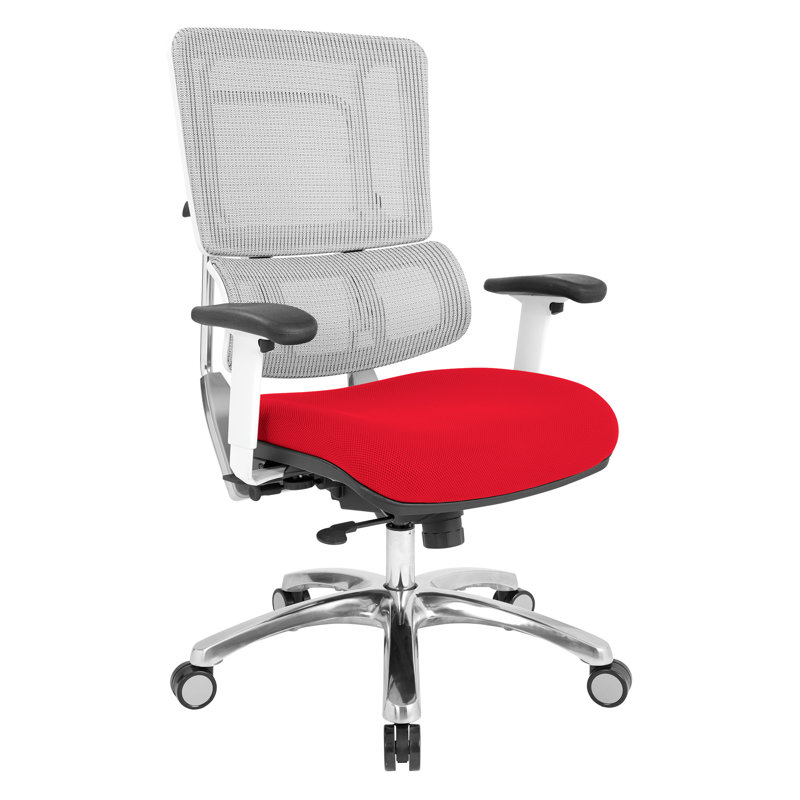 Pro-Line II Polyester Blend Task Chair, Polished Aluminum, Red Mesh Fabric/White