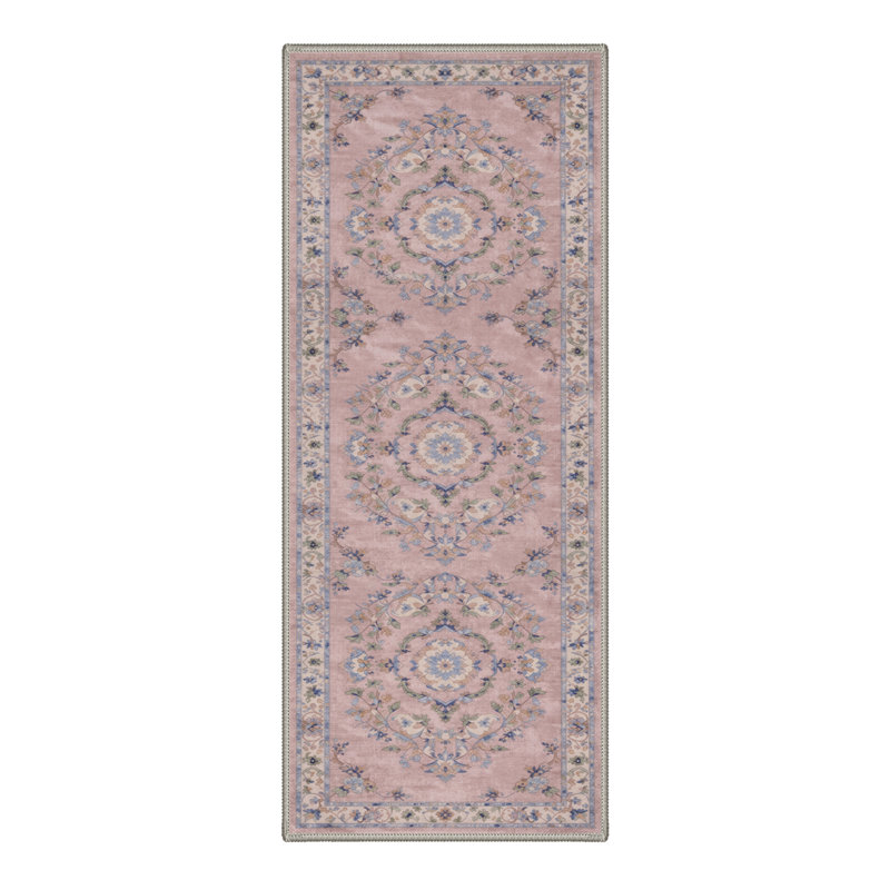 Tapis rose / bleu / beige Wildomar, Tapis de couloir de 2 pi x 7 pi