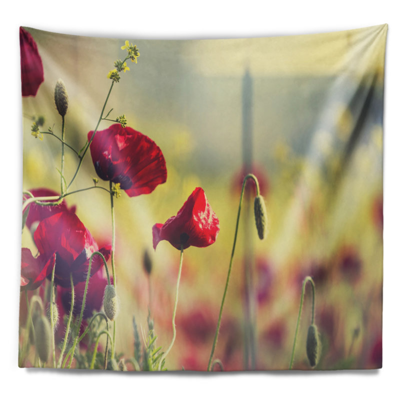 Tapisserie florale sur fond vert, H 32 po x l 39 po