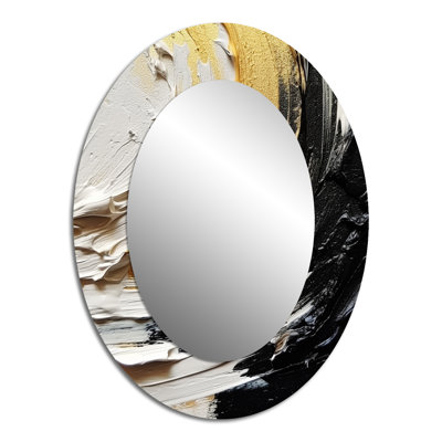 Gold Black Spiral Illusions III - Gold Modern Oval Wall Mirror