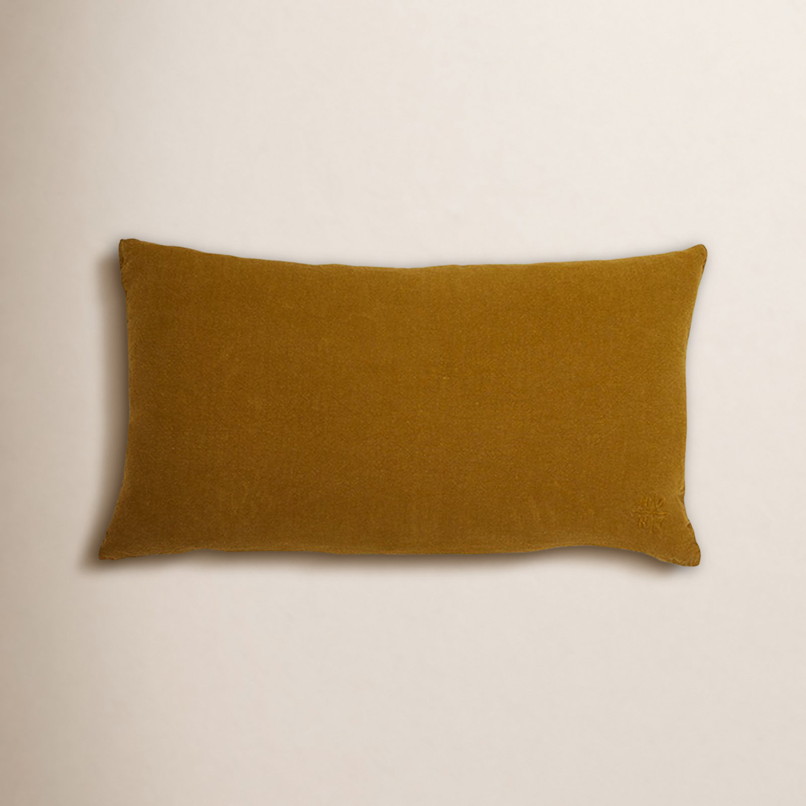 Simple Embroidered Linen Throw Pillow, Bronze, Rectangle 12" H x 22" W