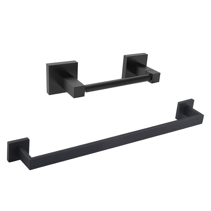 Bathroom Hardware Set 2-Pieces With Towel Bar, Toilet Paper Holder Bath Accessories Set Wall Mounted In Matte Black