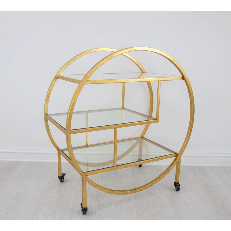 Milo Round Bar Cart, Gold Leaf