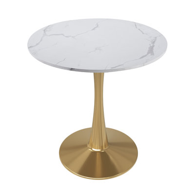 Table de salle à manger ronde de 31 po Leisuremod Bristol, table de cuisine moderne à petit espace avec base en piédestal doré, plateau de table biseauté de style bistro Mid-Century pour coin-repas