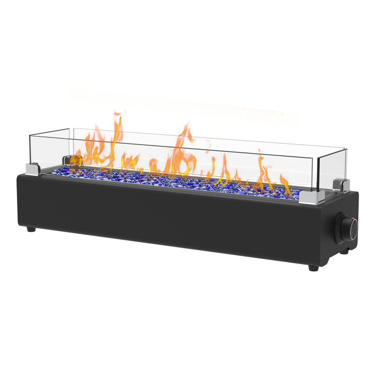 Aeryona 8'' H x 28'' W Steel Outdooor Tabletop Propane Gas Fire Pit with Glass Shield