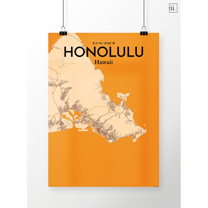 Honolulu City Map - No Frame Print, 91.4cm H x 61cm W x 0.13cm D