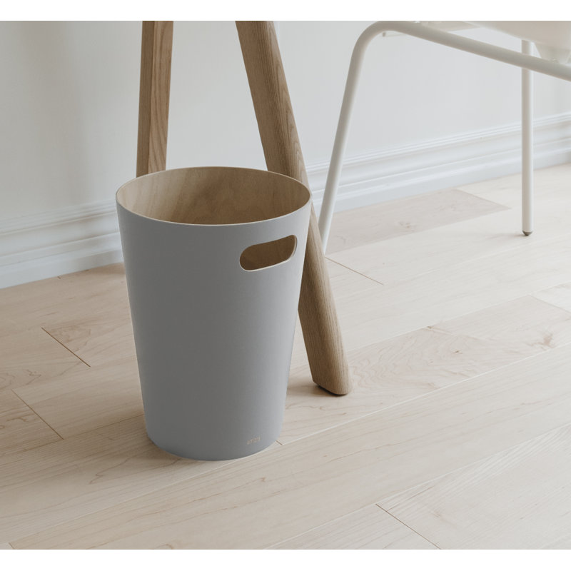 Gray Wood Open Top Bathroom Waste Basket