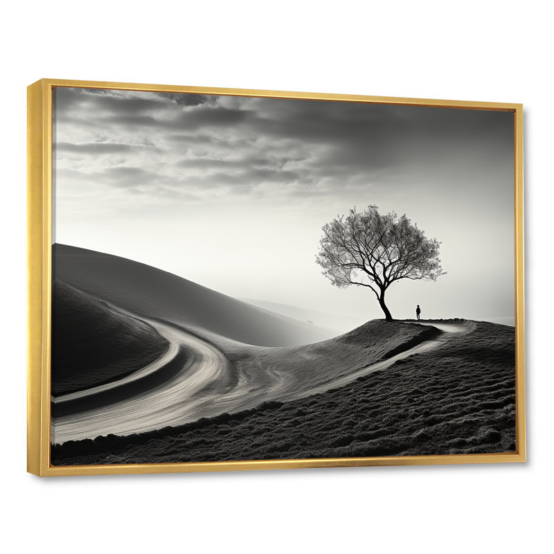 Photographie d'arbre de solitude noir et blanc - impressions encadrées, 12" H x 20" W, Cadre flottant doré