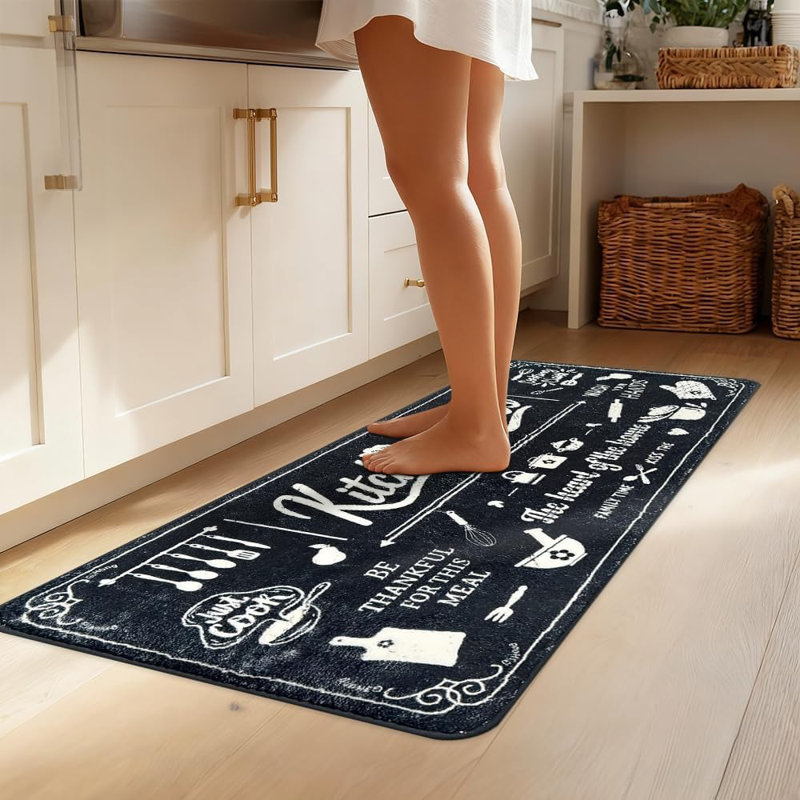 Tapis de cuisine - multicolore - à poils longs, épais, imperméable, antidérapant, tapis autoportant, thème de cuisine, utilisation à l'intérieur (cuisine, buanderie, maison de campagne)