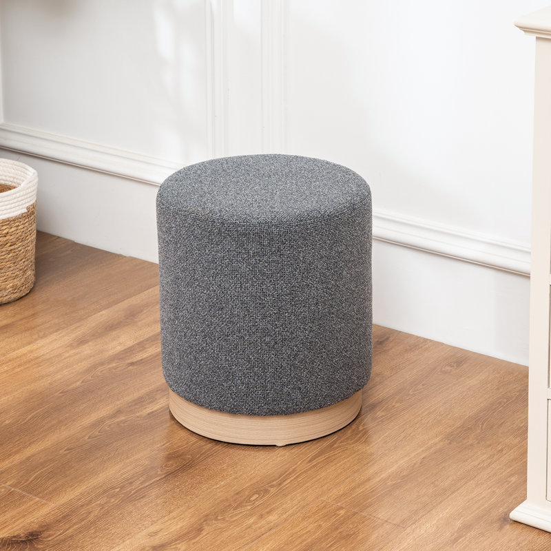 16 Inches Round Ottoman Stool with 360° Swivel Base, Gray Short Plush