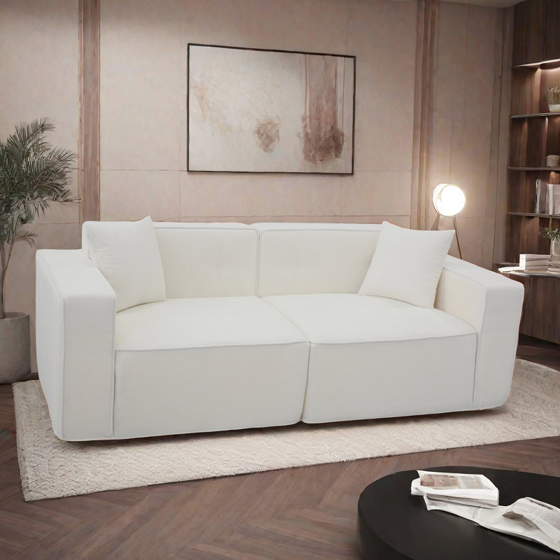 Confortable 3 lits en lin avec rangement pratique et 3 sièges pratiques, H 26,99 po x l 37,19 po x P 89,93 po, Blanc