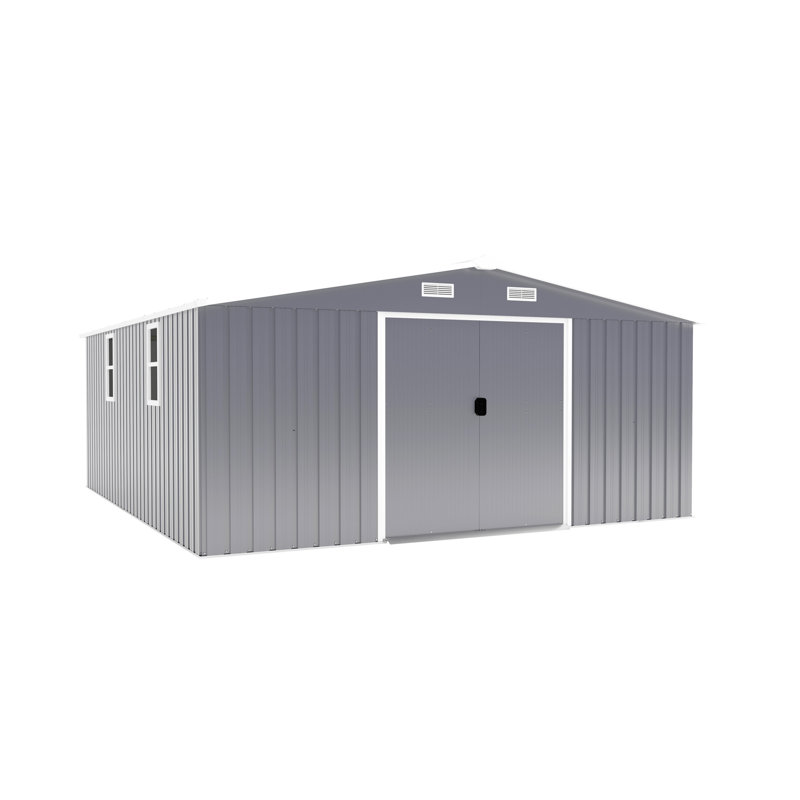 Durable 10x12ft Metal Storage Shed With Dual Windows, Dark Grey