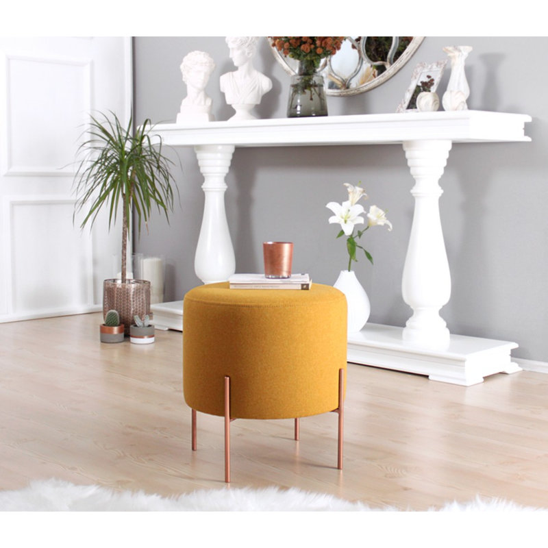 Bohemian Pouffe Ottoman, Mustard Color, 16.5 x 15.7 inches | 50% Cotton / 50% Linen, 35 DNS Orthopedic Sponge, Copper Coated Iron Legs | Perfect for Hotel & Home Décor, Stylish and Comfortable Seating Solution