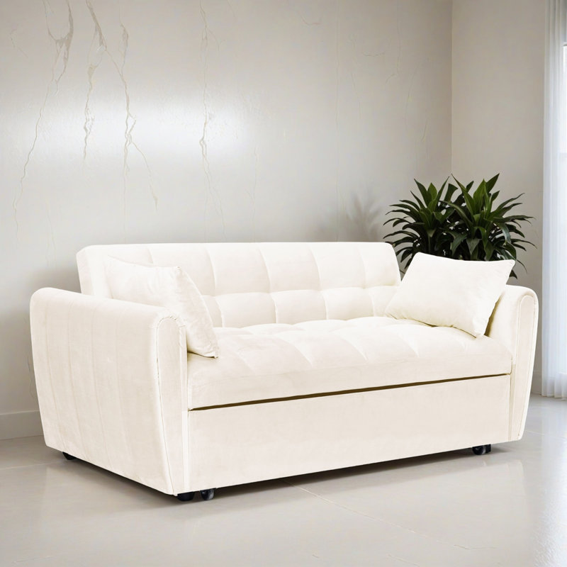 Canapé-lit à accoudoirs arrondis avec coussins 64,98 po, Beige