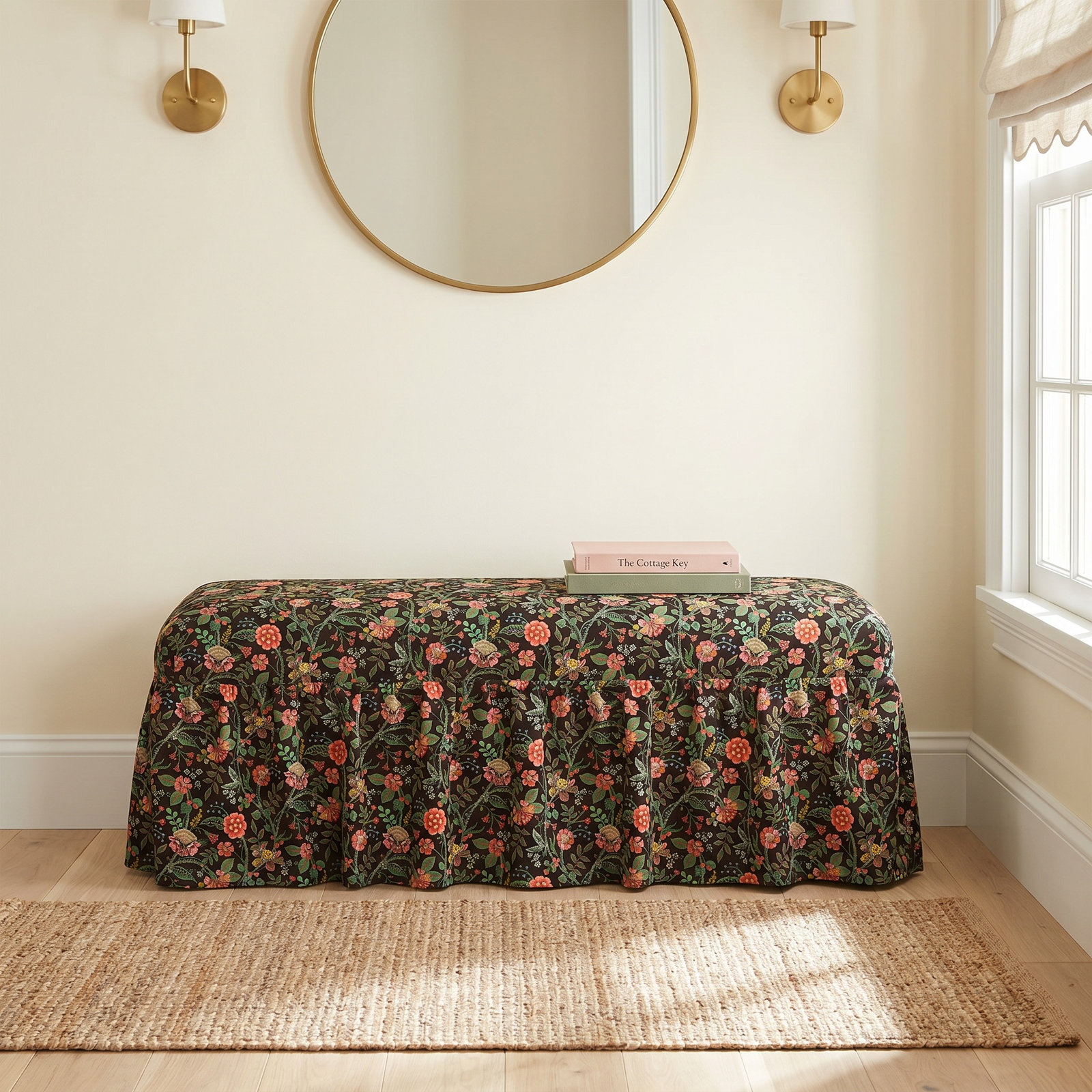 Rifle Paper Co. x Cloth & Company Surrey Dining Bench, Blue/Gray Flower