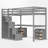 Wood Loft Bed With Built-In Desk, LED Lights And Storage-1188297861-1188297862