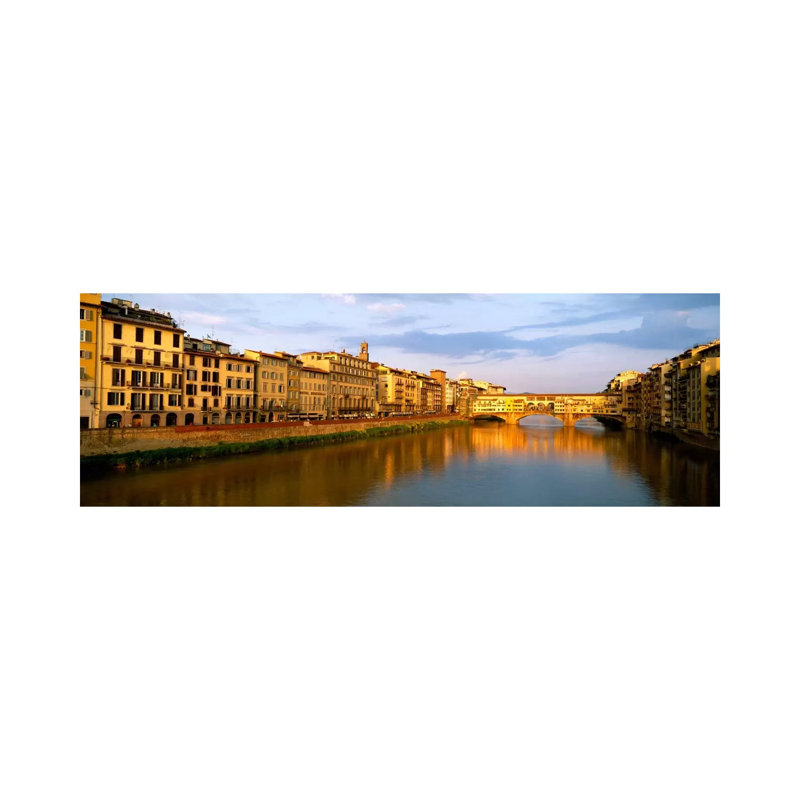 Riverfront Architecture And Ponte Vecchio, Arno River, Florence, Tuscany, Italy by Panoramic Images - Wrapped Canvas Panoramic Print