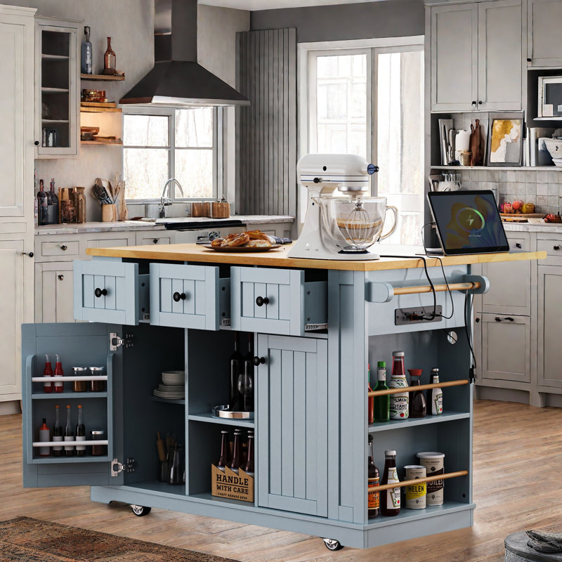 Braidon Wood Kitchen Cart, Blue