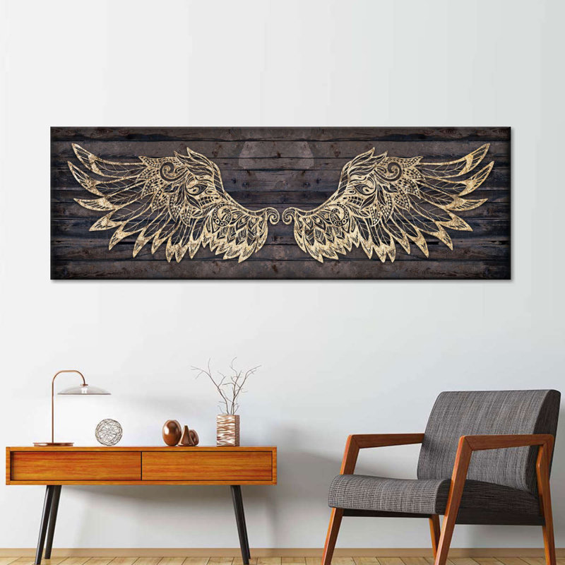Impression sur toile ornée d'ailes d'ange doré, H 14 po x l 42 po x P 1,25 po