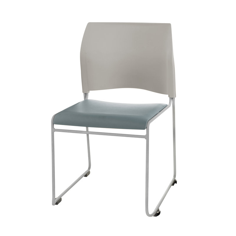 Blue/Grey Vinyl Armless Metal Stacking Chair