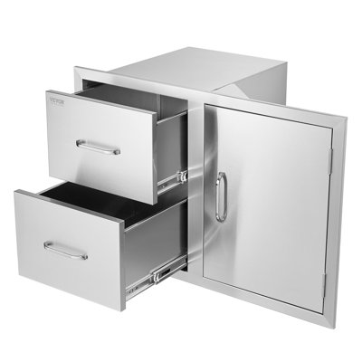 Combinaison de tiroir de porte pour cuisine extérieure: l 32,5 po x H 21,6 po x P 20,5 po, porte d'accès / tiroirs doubles avec porte-serviettes en papier, tiroirs pour îlot de barbecue avec poignées en acier inoxydable pour la cuisine extérieure