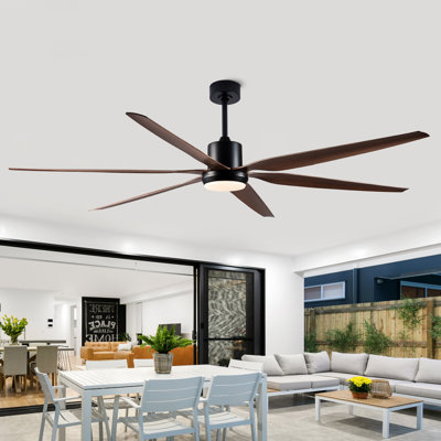 Ventilateur de plafond de ferme de 54 po et 66 po avec éclairage - étanche, 6 pales, moteur à courant continu réversible, télécommande, DEL à intensité variable 3CCT, pales à grain de bois en ABS durable pour une utilisation intérieure / extérieure
