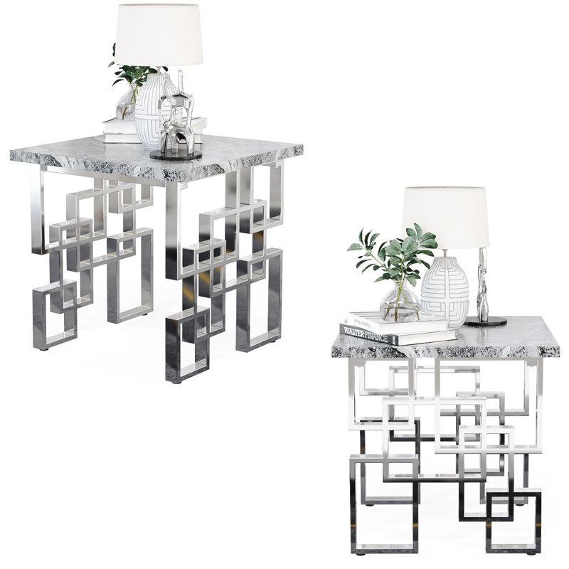 Ensemble de 2 tables de bout grises et argentées